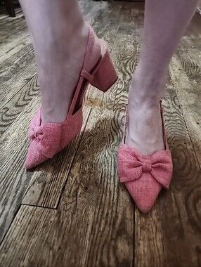 Journee Tailynn Pink Slingback Pumps Block Heel Pointed Toe Bow Accent  7 1/2M